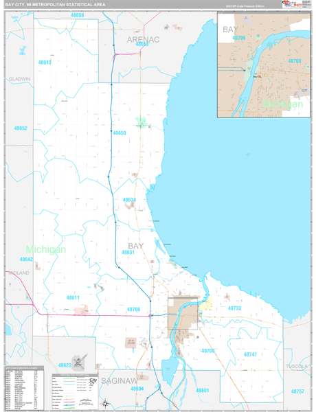 Bay City, MI Metro Area Wall Map